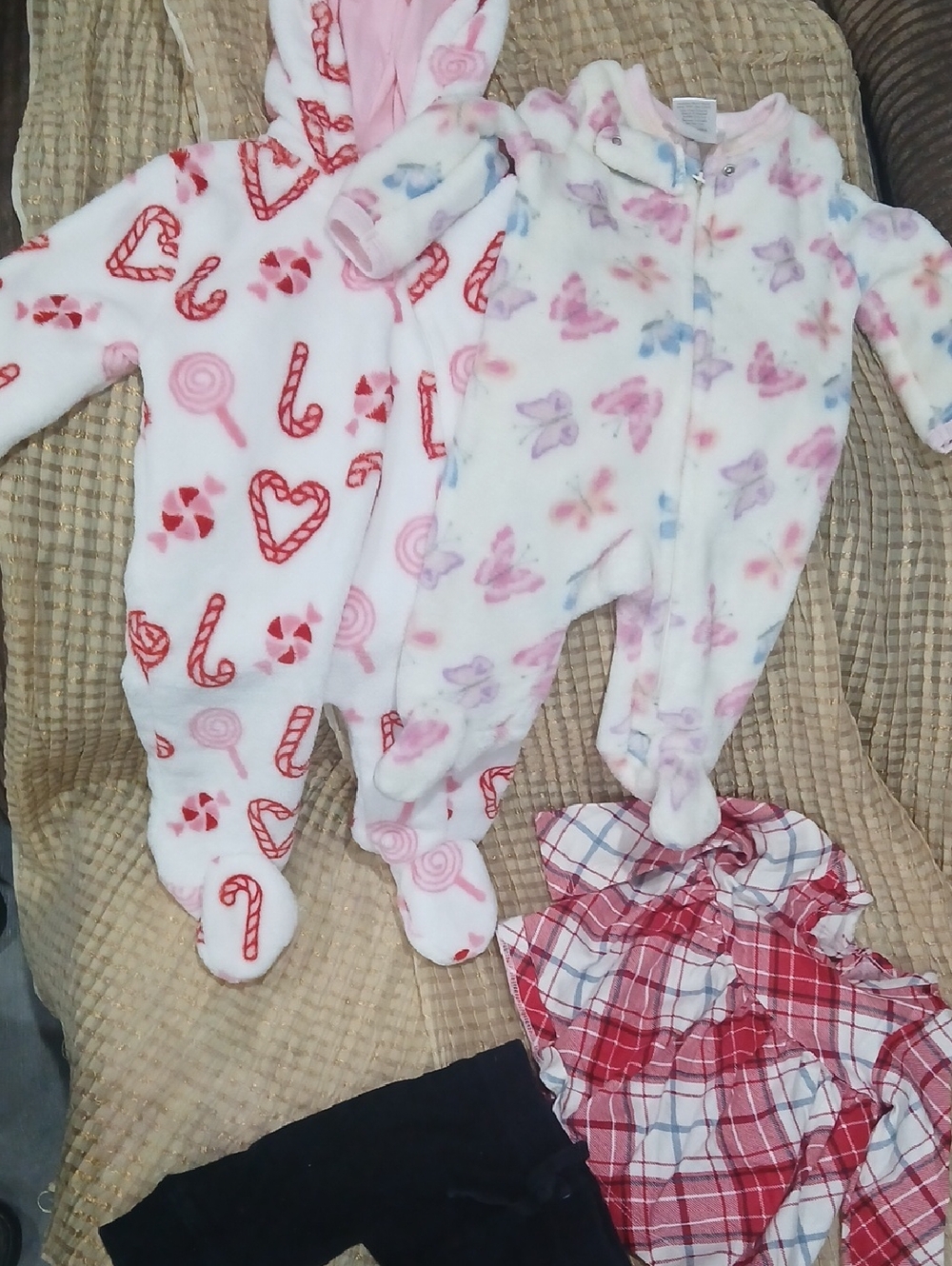 Cozy Pink & White Fleece Baby Footie with Candy Print